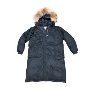 Cabelas Women's Goose Down Parka Fur Trim Hooded Winter Coat Black Size L